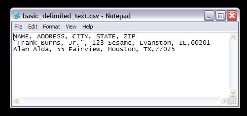 Delimited text with quotes in Notepad